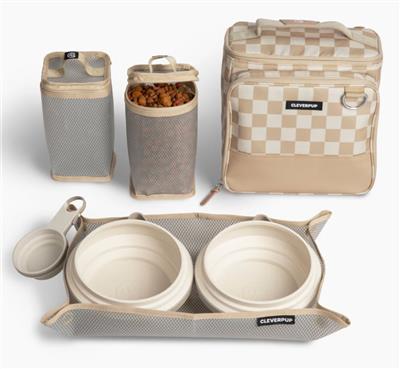 Bistro Box Dog Food Travel Kit - Large - Tan Checkerboard