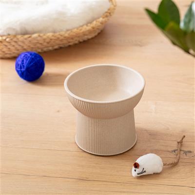 Albie Fluted Bamboo Cat Bowl - Tan