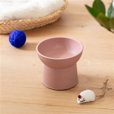 Albie Fluted Bamboo Cat Bowl - Pink