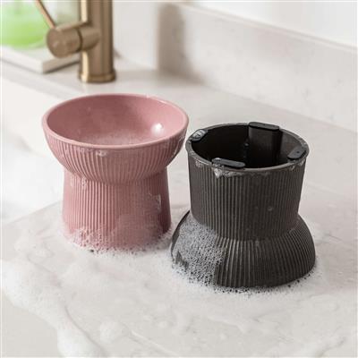 Albie Fluted Bamboo Cat Bowl - Light Grey