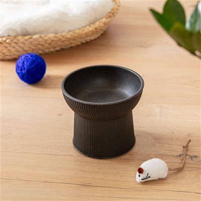 Albie Fluted Bamboo Cat Bowl - Dark Grey