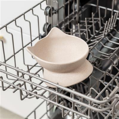 Archie Tilt Bamboo Cat Bowl - Tan