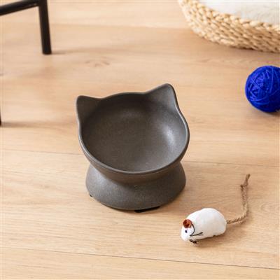 Archie Tilt Bamboo Cat Bowl - Light Grey