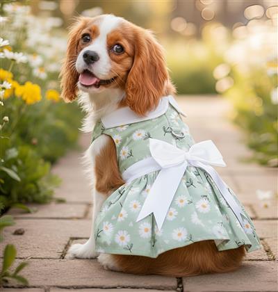 Mint Green Daisy Dog Dress with Matching Leash