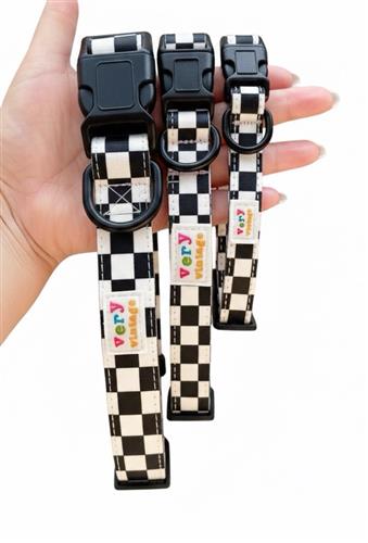 PRE-ORDER Mod Squad - Retro Checkerboard Dog Collar - Black & White Print
