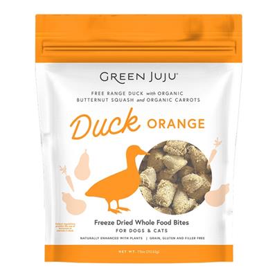 Green Juju Dog & Cat Freeze-Dried Grain Free Whole Food Bite Duck Orange Toppers 7.5oz.
