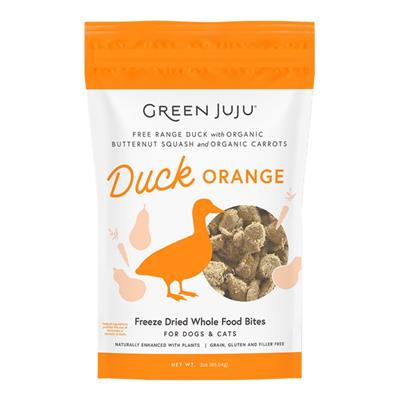 Green Juju Dog & Cat Freeze-Dried Grain Free Whole Food Bite Duck Orange Toppers 3oz.