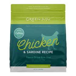 Green Juju Dog Freeze-Dried Grain Free Extras Chicken + Sardine Food 14oz.