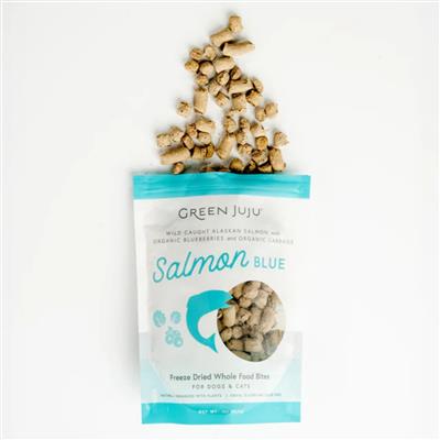 Green Juju Dog & Cat Freeze-Dried Grain Free Whole Food Bite Salmon Blue Toppers 3oz.