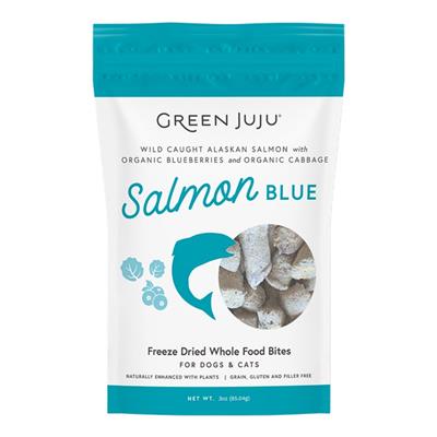 Green Juju Dog & Cat Freeze-Dried Grain Free Whole Food Bite Salmon Blue Toppers 3oz.