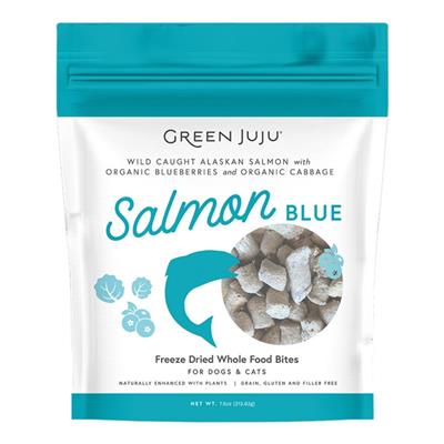 Green Juju Dog & Cat Freeze-Dried Grain Free Whole Food Bite Salmon Blue Toppers 7.5oz.