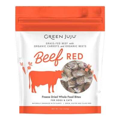 Green Juju Dog & Cat Freeze-Dried Grain Free Whole Food Bite Beef Red Toppers 7.5oz.