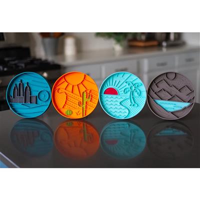 Messy Mutts Dog Silicone Interactive Lick Bowl Desert Pattern Orange