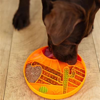 Messy Mutts Dog Silicone Interactive Lick Bowl Desert Pattern Orange