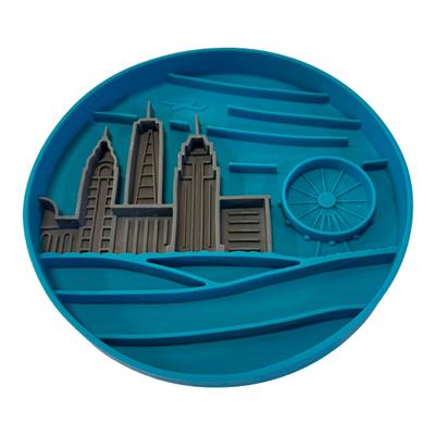 Messy Mutts Dog Silicone Interactive Lick Bowl City Pattern Blue