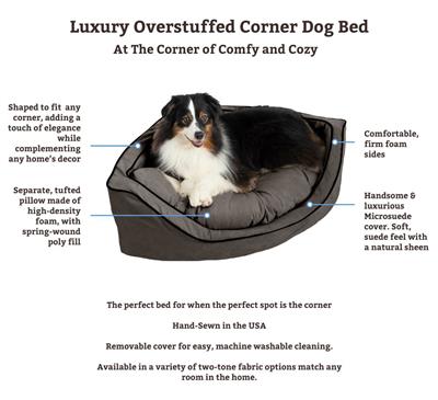 Luxury Overstuffed Corner Dog Bed with Microsuede