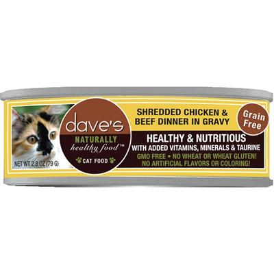 Dave's Cat Grain Free Shredded Chicken N Beef 2.8oz. (Case of 24)