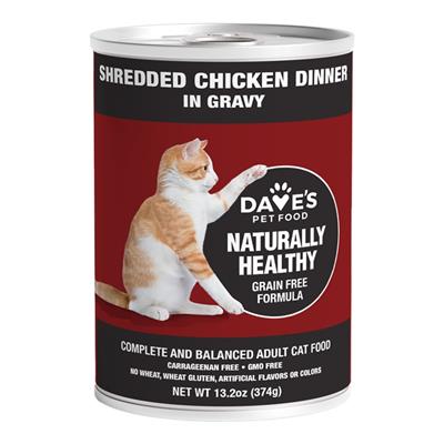 Dave's Pet Food Cat Naturally Healthy Grain Free Shredded Chicken In Gravy 13.2oz. (Case of 12)