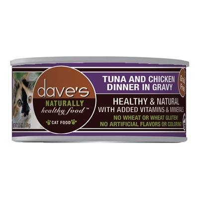 Daves Naturally Healthy Cat Food; Tuna and Chicken Dinner In Gravy 5.5oz. (Case of 24)