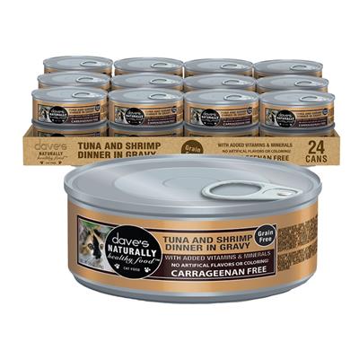 Dave's Naturally Healthy Cat Food; Tuna and Shrimp Dinner In Gravy 5.5oz. (Case of 24)