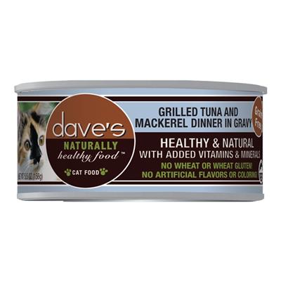 Dave's Naturally Healthy Cat Food, Tuna and Mackerel Dinner In Gravy 5.5oz. (Case of 24)