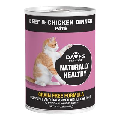 Dave's Naturally Healthy Cat Food; Beef and Chicken 13.2oz. (Case of 12)