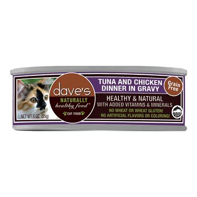 Daves Naturally Healthy Cat Food  Tuna and Chicken Dinner In Gravy 3Oz (Case of 24)