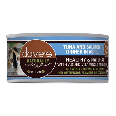 Dave's Naturally Healthy Cat Food; Tuna and Salmon Dinner In Aspic 5.5oz. (Case of 24)