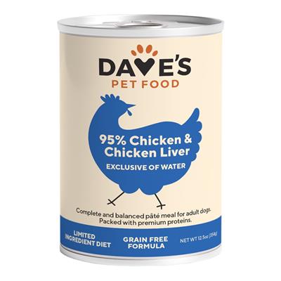 Dave's Pet Food Dog 95% Premium Meats Chicken And Chicken Liver 12.5oz. (Case of 12)