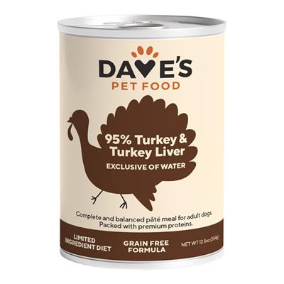 Dave's Pet Food Dog 95% Premium Meats Turkey And Turkey Liver 12.5oz. (Case of 12)