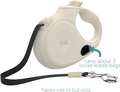 TUG Oval Retractable Dog Leash with Integrated Dispenser - Cream