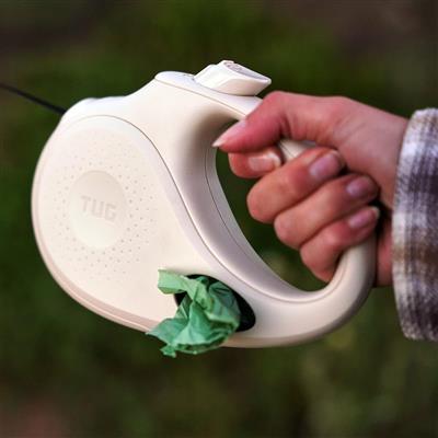 TUG Oval Retractable Dog Leash with Integrated Dispenser - Cream