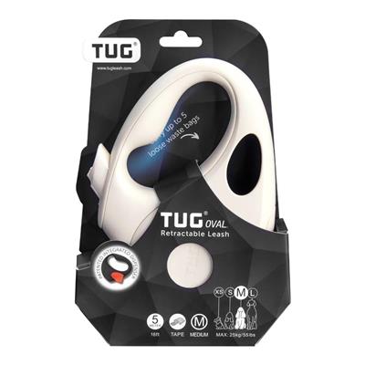 TUG Oval Retractable Dog Leash with Integrated Dispenser - Cream