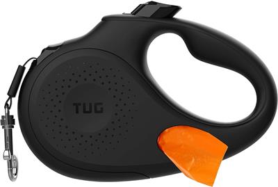 TUG Oval Retractable Dog Leash with Integrated Dispenser - Black