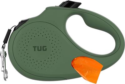 TUG Oval Retractable Dog Leash with Integrated Dispenser - Green