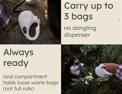 TUG Oval Retractable Dog Leash with Integrated Dispenser - Green