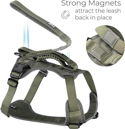 TUG Grab Dog Harness with Integrated Magnetic Leash - Green