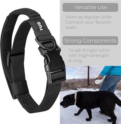 TUG Grab Dog Collar with Integrated Magnetic Short Lead - Black