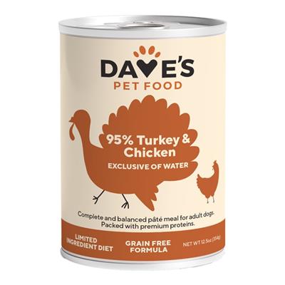 Dave's Pet Food Dog 95% Premium Turkey & Chicken 12.5oz. (Case of 12)