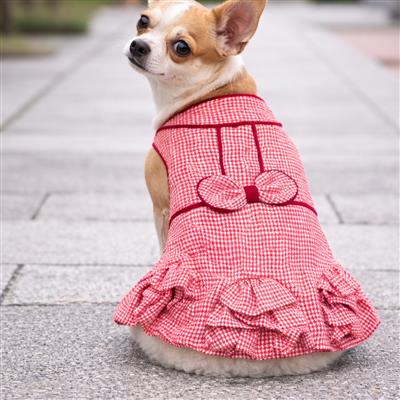 Houndstooth Ruffles Dress - Red