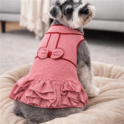 Houndstooth Ruffles Dress - Red