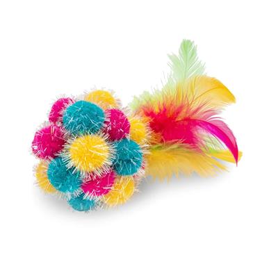 ThoozyPet Colorful Sparkle Pom Pom Ball with Feathers Cat Toy