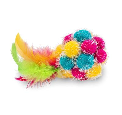 ThoozyPet Colorful Sparkle Pom Pom Ball with Feathers Cat Toy
