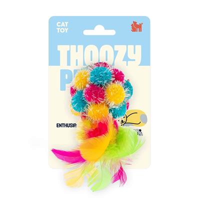 ThoozyPet Colorful Sparkle Pom Pom Ball with Feathers Cat Toy