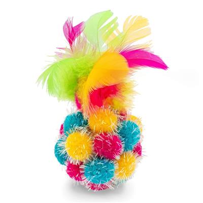 ThoozyPet Colorful Sparkle Pom Pom Ball with Feathers Cat Toy