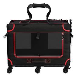 Katziela MegaCruze Carrier Pro – Extra Large Pet Travel Crate with 6 Removable Wheels, Foldable Steel Frame, Plush Bed & Full Ventilation – Rolling Soft - Sided Carrier for Large Pets (25"x17"x17")