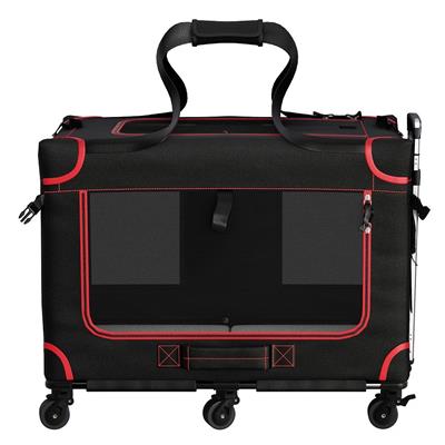 Katziela MegaCruze Carrier Pro – Extra Large Pet Travel Crate with 6 Removable Wheels, Foldable Steel Frame, Plush Bed & Full Ventilation – Rolling Soft - Sided Carrier for Large Pets (25"x17"x17")