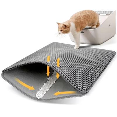 MeowLitter Mat–24"x15" Double Layer Honeycomb Cat Litter Mat, EVA Foam,Waterproof & Urine-Proof, Anti-Tracking, Easy Clean, Grey