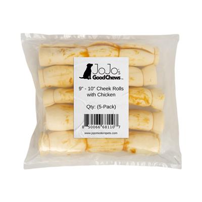 9"-10" Chicken Basted Beef Cheek Rolls Dog Treats (5/Bag)