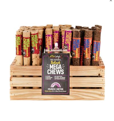 Etta Says Dog Premium Crunchy Select Mega Chew Starter Kit With Wood Display - 54 Pieces